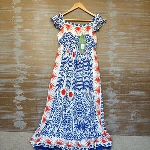 Farm Rio  Afternoon Breeze Midi Dress Floral Boho Vacation Strapless Womens S
